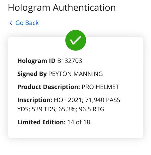 Peyton Manning Signed Authentic Pro Colts FS HOF 21 LE Stat Helmet Auto Fanatics