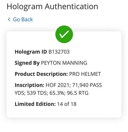 Peyton Manning Signed Authentic Pro Colts FS HOF 21 LE Stat Helmet Auto Fanatics