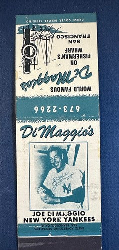 Joe DiMaggio DiMaggio’s Ny Yankees Restaurant Matchbook Cover San Francisco Nm