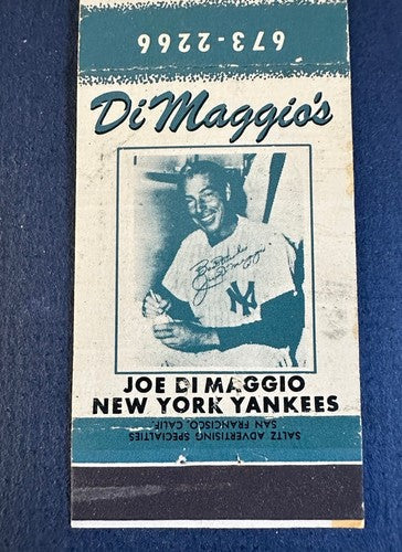 Joe DiMaggio DiMaggio’s Ny Yankees Restaurant Matchbook Cover San Francisco Nm