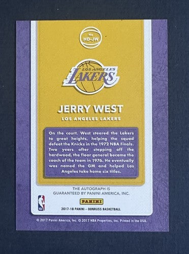 JERRY WEST SIGNED 2017 /18 DONRUSS HALL DOMINATOR Mint AUTO /75 LAKERS