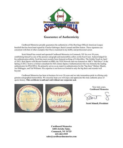 Charlie Gehringer Don Sutton Buck Leonard Signed AL Baseball Dodgers Auto COA