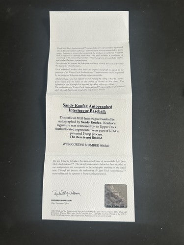 Sandy Koufax Dodgers Signed MLB Baseball UDA Upper Deck Authentic Gem Mint Auto