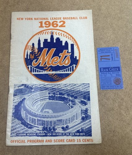 1962 Ny Mets Official Program & Ticket Stub August 26 Polo Grounds Vs Dodgers