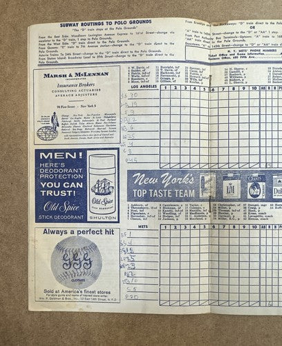 1962 Ny Mets Official Program & Ticket Stub August 26 Polo Grounds Vs Dodgers