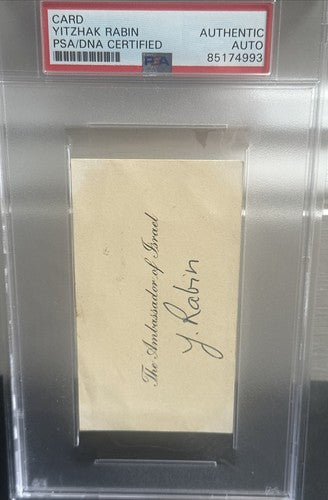 Yitzhak Rabin Prime Minister Israel Signed Ambassador Cut Mint Auto Psa Coa