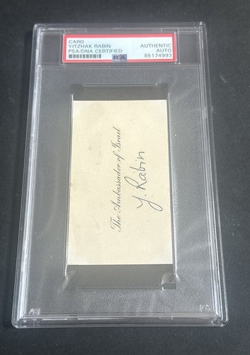 Yitzhak Rabin Prime Minister Israel Signed Ambassador Cut Mint Auto Psa Coa