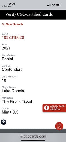 2021-22 Panini Contenders #18 Luka Doncic The Finals Ticket 1/49 1/1 Csg 9.5 MT