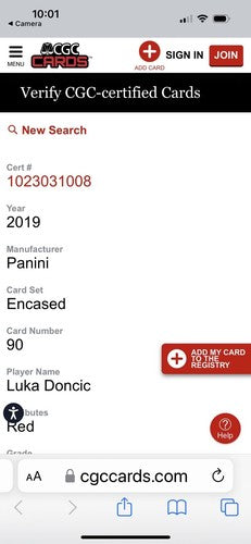 2019-20 Panini Encased Red #90 Luka Doncic Mavericks 17/25 Csg 9 MINT Graded