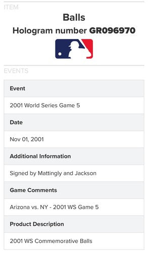 Reggie Jackson Signed 2001 WS Game 5 Off Field Baseball Yankees Auto MLB COA HOF