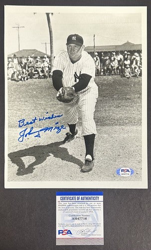 Johnny Mize Signed 8x10 B/ W Photo NY Yankees Best Wishes Autograph PSA COA HOF