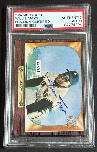 Willie Mays Signed 1996 Topps CERTIFIED Issue 1955 Bowman On Card Auto PSA Coa