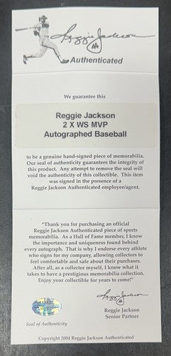 Reggie Jackson Signed Official MLB Baseball 2x WS MVP Mint Autograph RJ.com COA