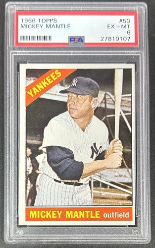 1966 Topps #50 Mickey Mantle Card PSA 6 EX/MT NY Yankees HOF Sharp Good Color