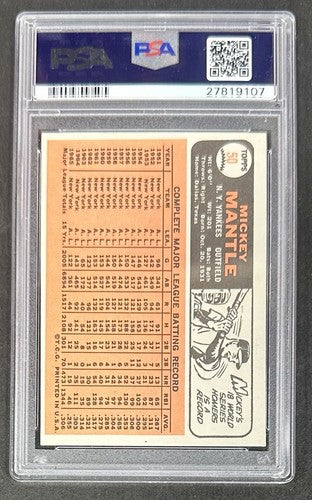 1966 Topps #50 Mickey Mantle Card PSA 6 EX/MT NY Yankees HOF Sharp Good Color