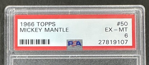 1966 Topps #50 Mickey Mantle Card PSA 6 EX/MT NY Yankees HOF Sharp Good Color