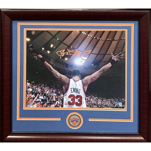 Patrick Ewing Signed Knicks 11x14 Framed Photo Arms Up Playoffs Hof Auto Steiner
