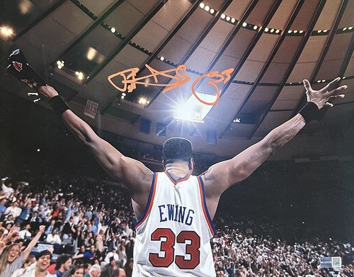 Patrick Ewing Signed Knicks 11x14 Framed Photo Arms Up Playoffs Hof Auto Steiner