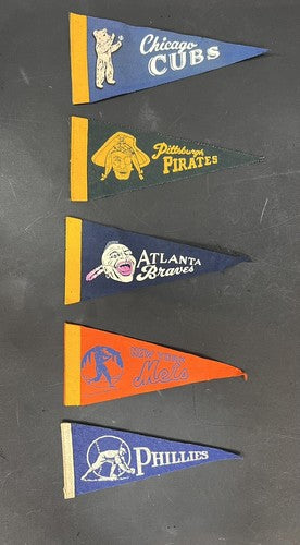 Official 1965 MLB Baseball 10 Mini Pennant Set NL Mets Cubs Braves Vintage MINT