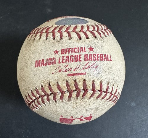 Albert Pujols 1st Hit & Game Used 2001 Logo Baseball Rookie Cardinals Auto MLB