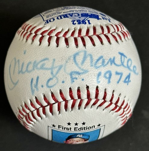 Mickey Mantle Signed Topps 1952 Rookie Ball Baseball Hof 1974 Auto Yankees Psa