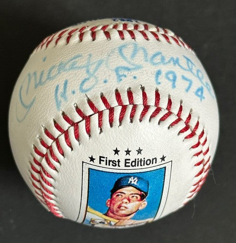 Mickey Mantle Signed Topps 1952 Rookie Ball Baseball Hof 1974 Auto Yankees Psa