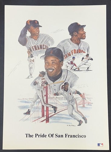 Willie Mays Barry Bonds Bobby Signed 28x20 SF Giants Litho Photo Auto Cbm Coa