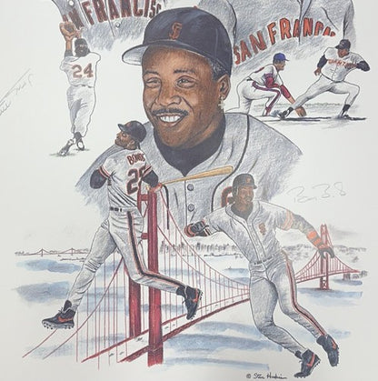 Willie Mays Barry Bonds Bobby Signed 28x20 SF Giants Litho Photo Auto Cbm Coa
