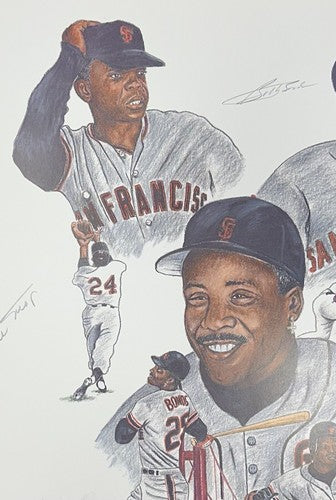 Willie Mays Barry Bonds Bobby Signed 28x20 SF Giants Litho Photo Auto Cbm Coa