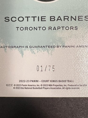 Scottie Barnes Signed 2022-23 Court Kings Impressionist Ink Mint Auto 1/75 #1/75