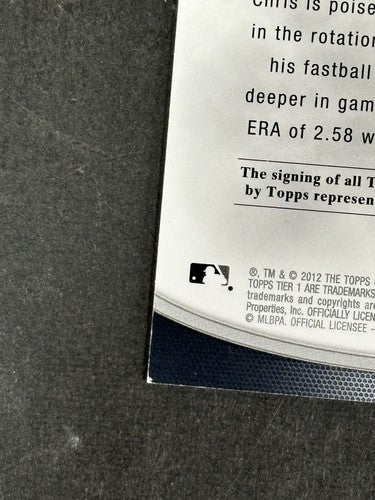 Chris Sale 2012 Topps Tier One On the Rise On Card Auto /25 White Sox Braves SSP