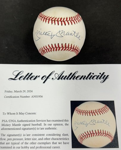 Mickey Mantle Signed Official AL Baseball NY Yankees Bold Auto PSA LOA HOF mvp