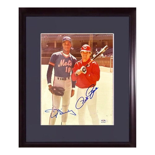Pete Rose Darryl Strawberry Signed 8x10 Framed Photo Reds Mets Early Auto PSA