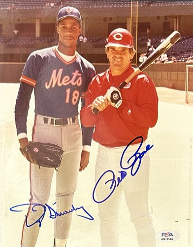 Pete Rose Darryl Strawberry Signed 8x10 Framed Photo Reds Mets Early Auto PSA
