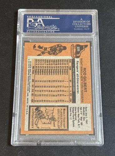 1975 Topps #225 Rod Gilbert Ny Rangers Hof Psa 9 Mint Low Pop Centered Beauty