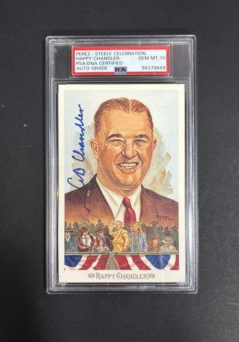 Happy Chandler Signed Perez-Steele Celebration Post Card PSA 10 Mint Auto HOF