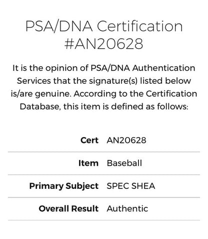 Spec Shea Signed Official AL Baseball Auto Bold Yankees PSA COA