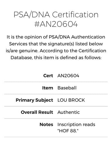 Lou Brock Signed Official NL Baseball Cardinals HOF 85 Autograph PSA Dna COA