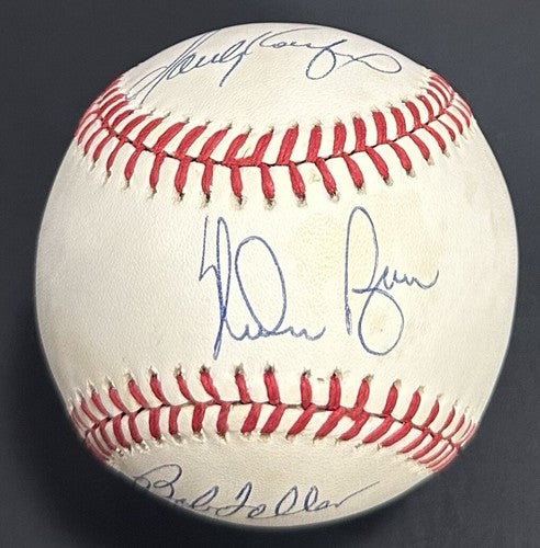 Sandy Koufax Nolan Ryan Bob Feller Signed NL Baseball No Hitter Auto PSA LOA HOF
