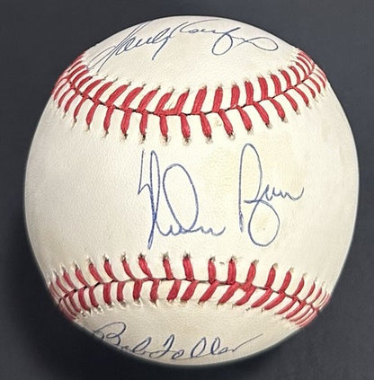 Sandy Koufax Nolan Ryan Bob Feller Signed NL Baseball No Hitter Auto PSA LOA HOF