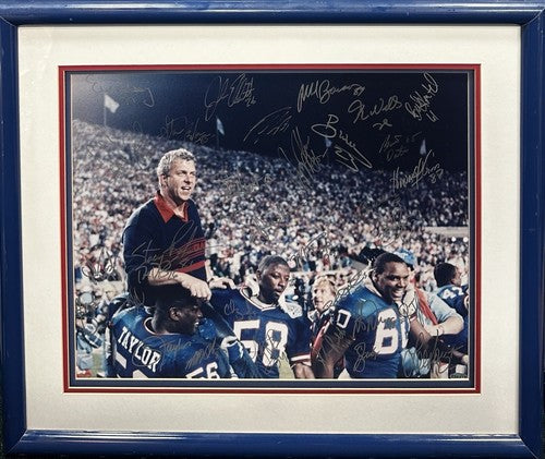 NY Giants 1990 Team Signed Super Bowl 16x20 Framed Photo 31 Auto Steiner Holo