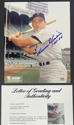 Harmon Killebrew Signed 8x10 Vintage Photo PSA 10 Gem Mint HOF 84 Auto Twins LOA