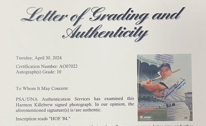 Harmon Killebrew Signed 8x10 Vintage Photo PSA 10 Gem Mint HOF 84 Auto Twins LOA