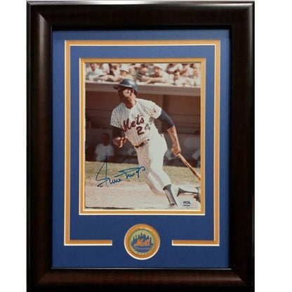 Willie Mays Ny Mets Signed 8x10  Action Photo Framed Bold Hof Auto PSA Coa