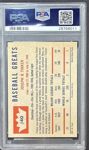 1960 Fleer Joe Tinker #40 PSA 8 NM - Mint Chicago Cubs HOF Razor Sharp
