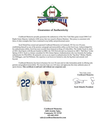 Ramon Martinez Game Issued Mets 2008 Civil Rights Game Majestic Authentic Jersey
