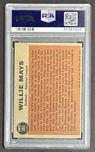 1962 Topps #395 Willie Mays All Star PSA 7 NM Near Mint Card SF Giants Sharp HOF