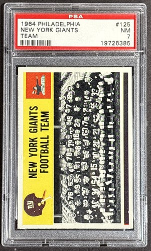 1964 Philadelphia #125 New York Giants Football Team Card Psa 7 NM Near Mint