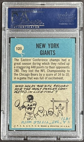 1964 Philadelphia #125 New York Giants Football Team Card Psa 7 NM Near Mint