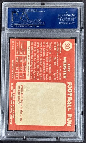 1958 Topps #30 Alex Webster NM Near Mint PSA 7 Card New York Giants NFL Champ